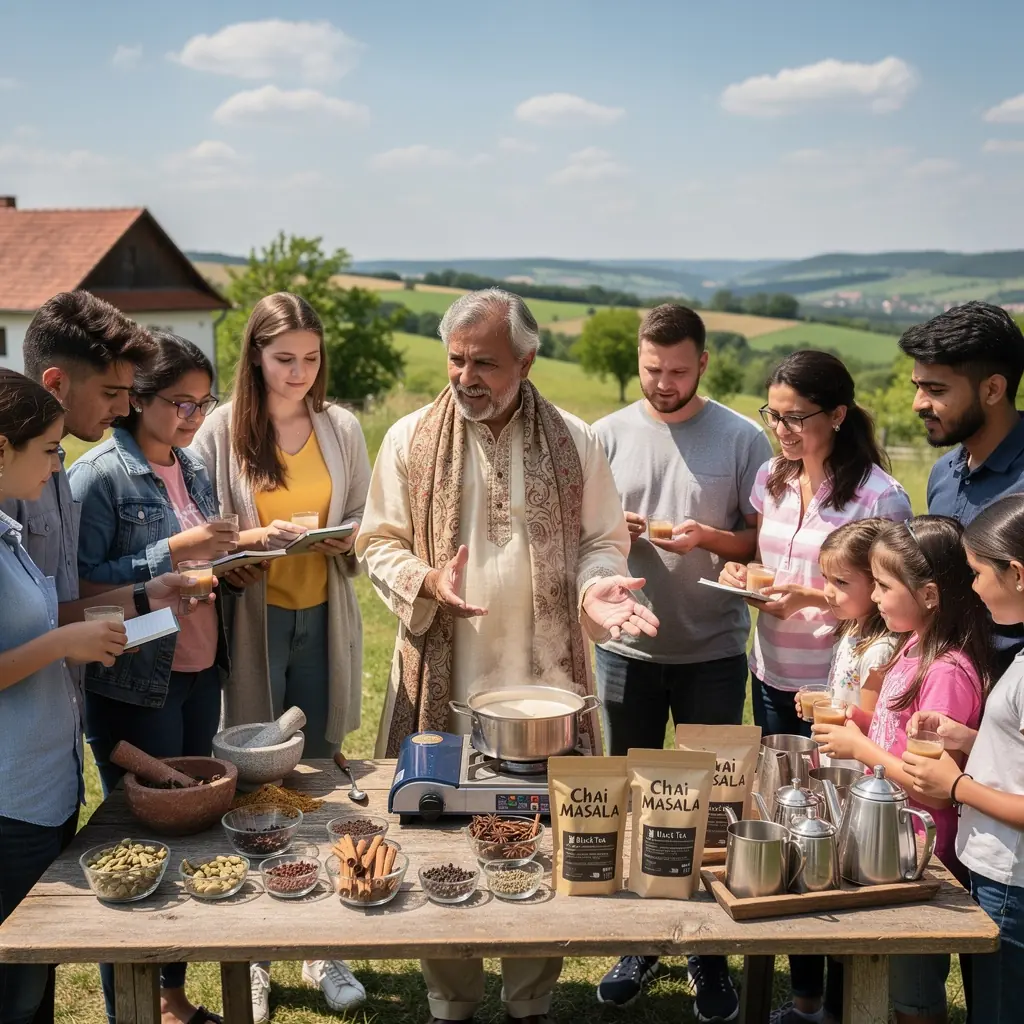 Hagyományos indiai chai tea élvezete egy autentikus bögreban.